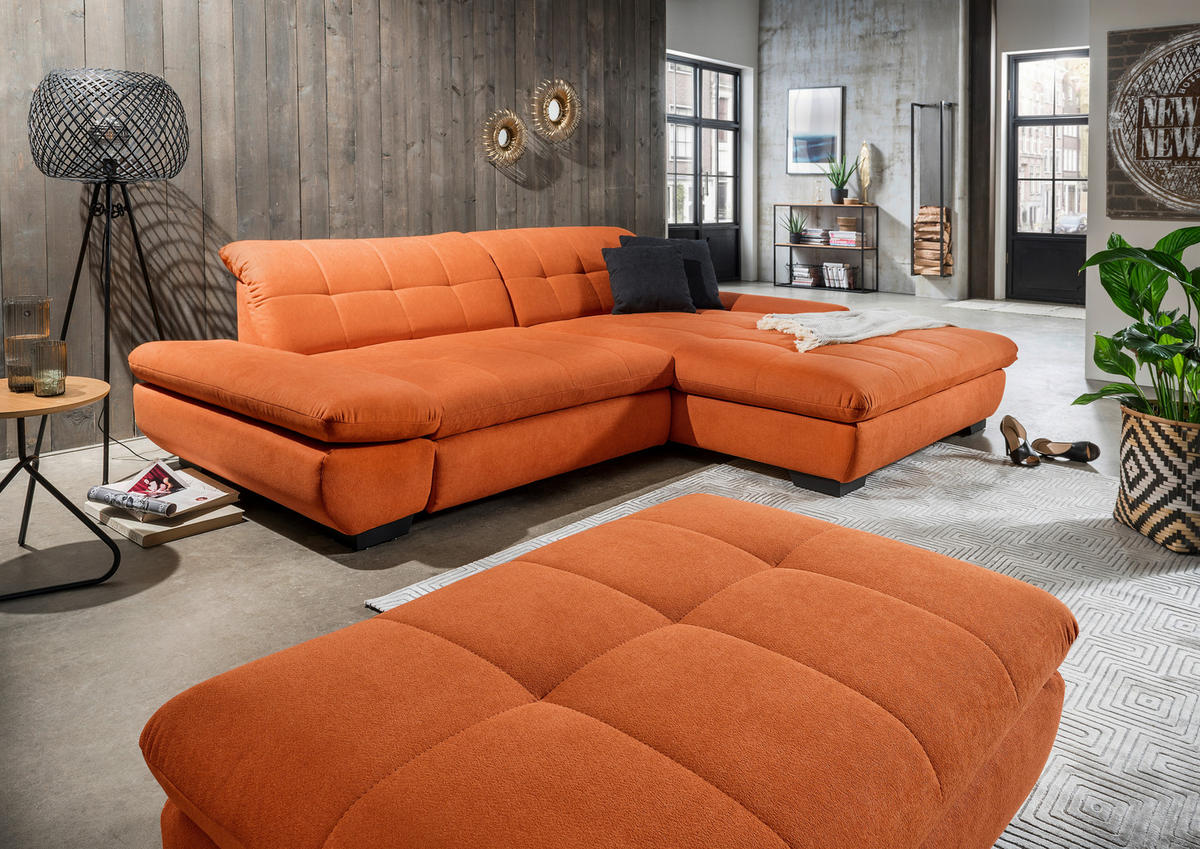 ECKSOFA in Mikrofaser Orange  - Schwarz/Orange, Design, Textil/Metall (290/198cm) - Xora