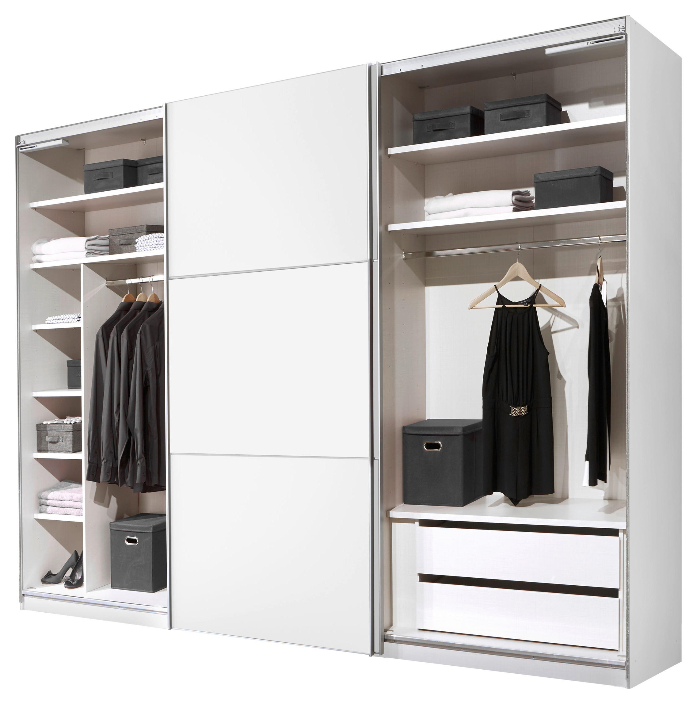SCHWEBETÜRENSCHRANK in Weiss  - Weiss/Alufarben, Modern, Holzwerkstoff (336/222/68cm) - MID.YOU