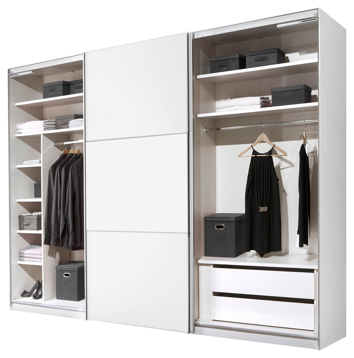 SCHWEBETÜRENSCHRANK 249/222/68 cm 3-türig Weiß  - Alufarben/Weiß, Holzwerkstoff/Metall (249/222/68cm) - Moderano