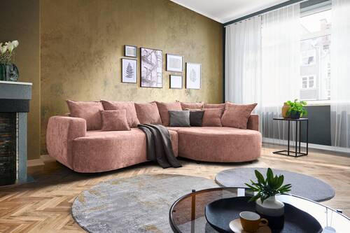ECKSOFA in Chenille Rosa  - Schwarz/Rosa, Design, Kunststoff/Textil (307/194cm) - Carryhome