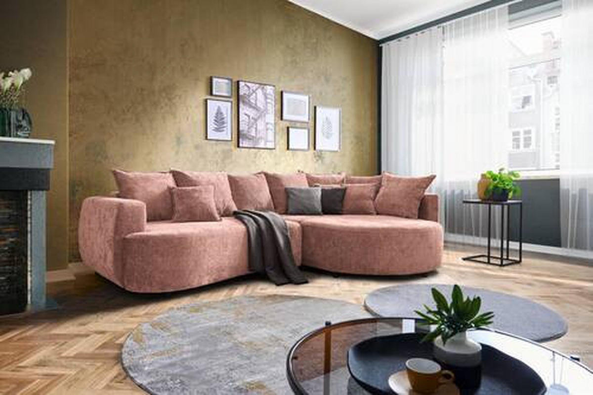 ECKSOFA in Chenille Rosa  307/194 cm  - Schwarz/Rosa, Design, Kunststoff/Textil (307/194cm) - Carryhome