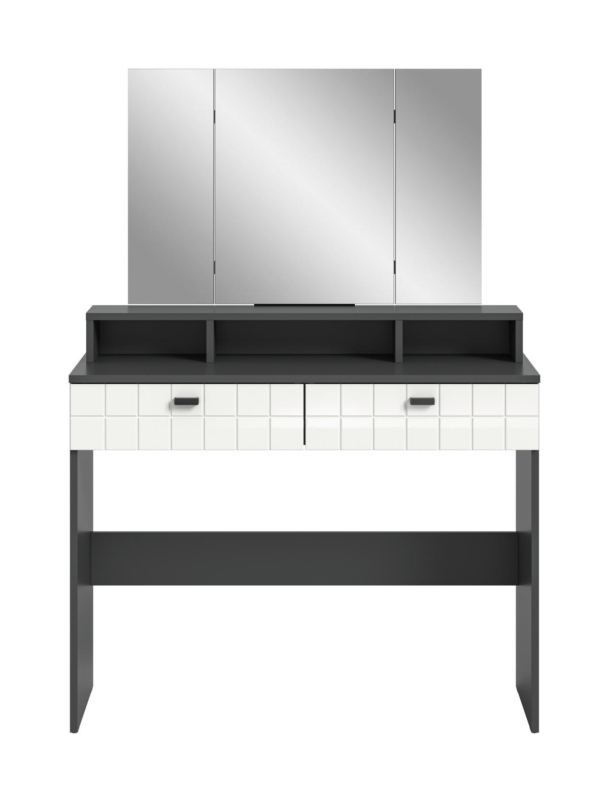 SCHMINKTISCH in Anthrazit, Weiss Hochglanz, Silberfarben  - Weiss Hochglanz/Anthrazit, Design, Glas/Holzwerkstoff (100/142/42cm) - MID.YOU
