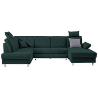 WOHNLANDSCHAFT Struktur Dunkelgrün  - Dunkelgrün/Silberfarben, Konventionell, Holz/Textil (186/322/167cm) - Cantus