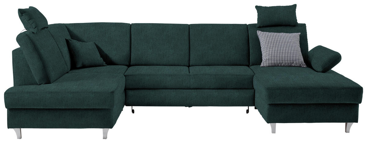 WOHNLANDSCHAFT Struktur Dunkelgrün  - Dunkelgrün/Silberfarben, Konventionell, Holz/Textil (186/322/167cm) - Cantus