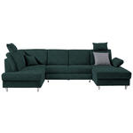 WOHNLANDSCHAFT  in Struktur Dunkelgrün  - Dunkelgrün/Silberfarben, KONVENTIONELL, Holz/Textil (186/322/167cm) - Cantus