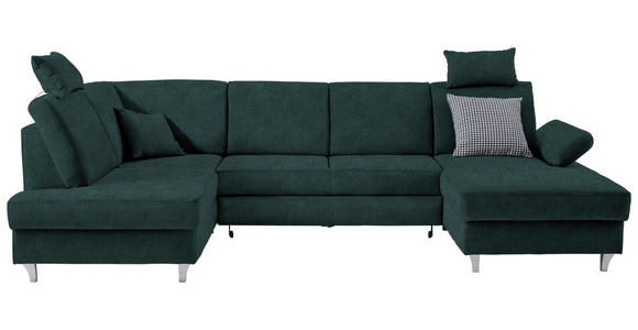 WOHNLANDSCHAFT  in Struktur Dunkelgrün  - Dunkelgrün/Silberfarben, KONVENTIONELL, Holz/Textil (186/322/167cm) - Cantus