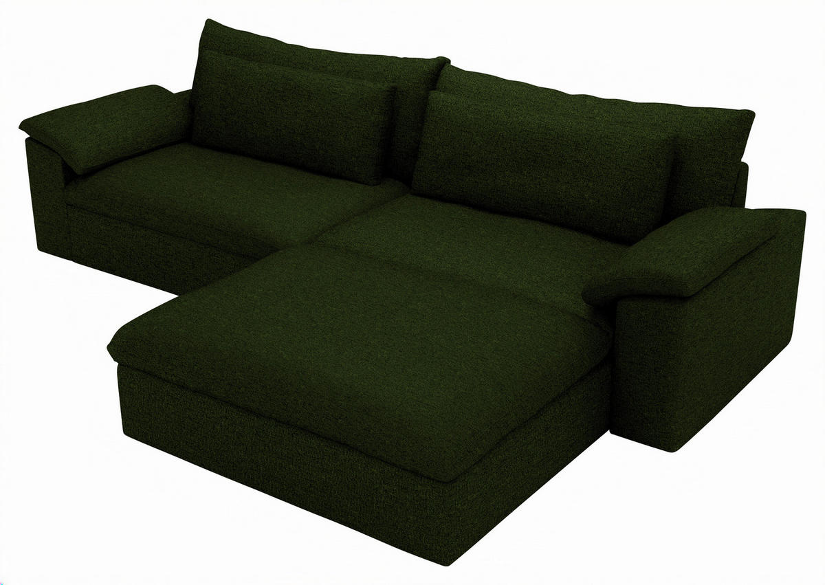 ECKSOFA Flachgewebe Dunkelgrün  - Dunkelgrün/Schwarz, Modern, Kunststoff/Textil (306/198cm) - Carryhome