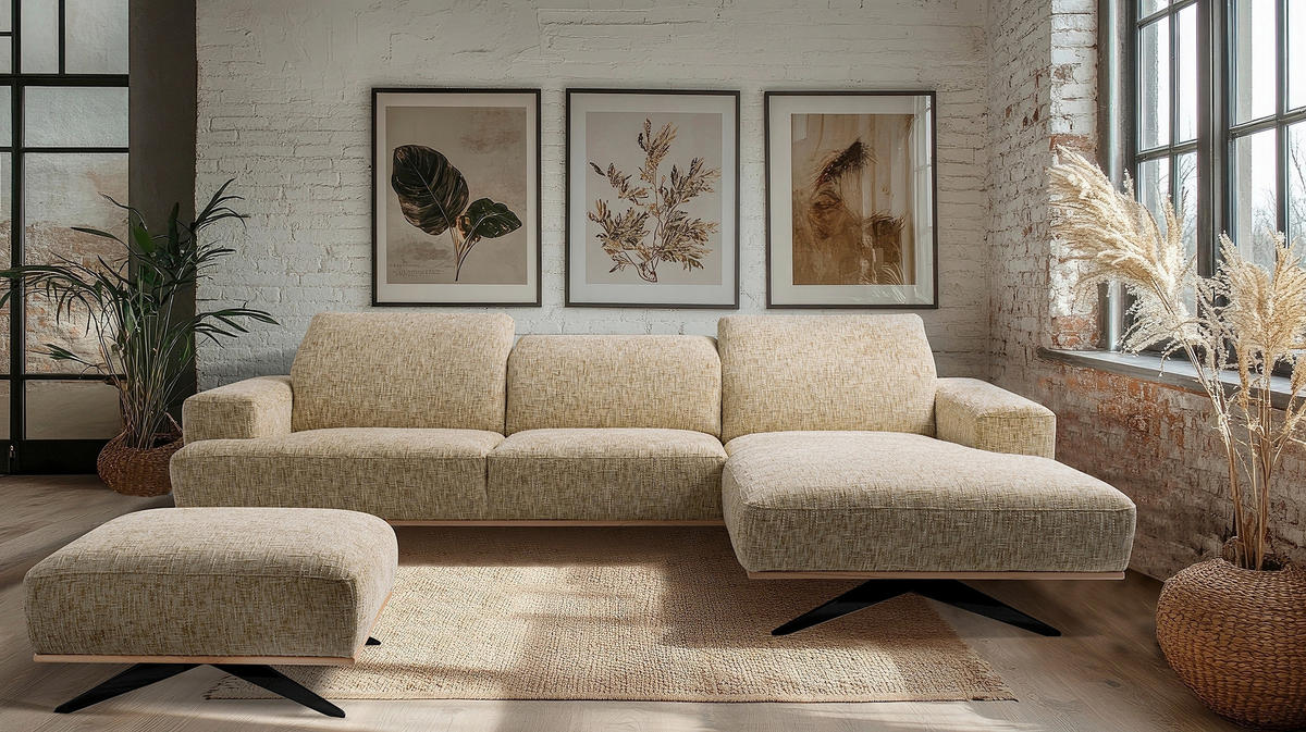 ECKSOFA Struktur Hellbraun  - Hellbraun/Schwarz, Design, Holz/Textil (295/187cm) - Livetastic
