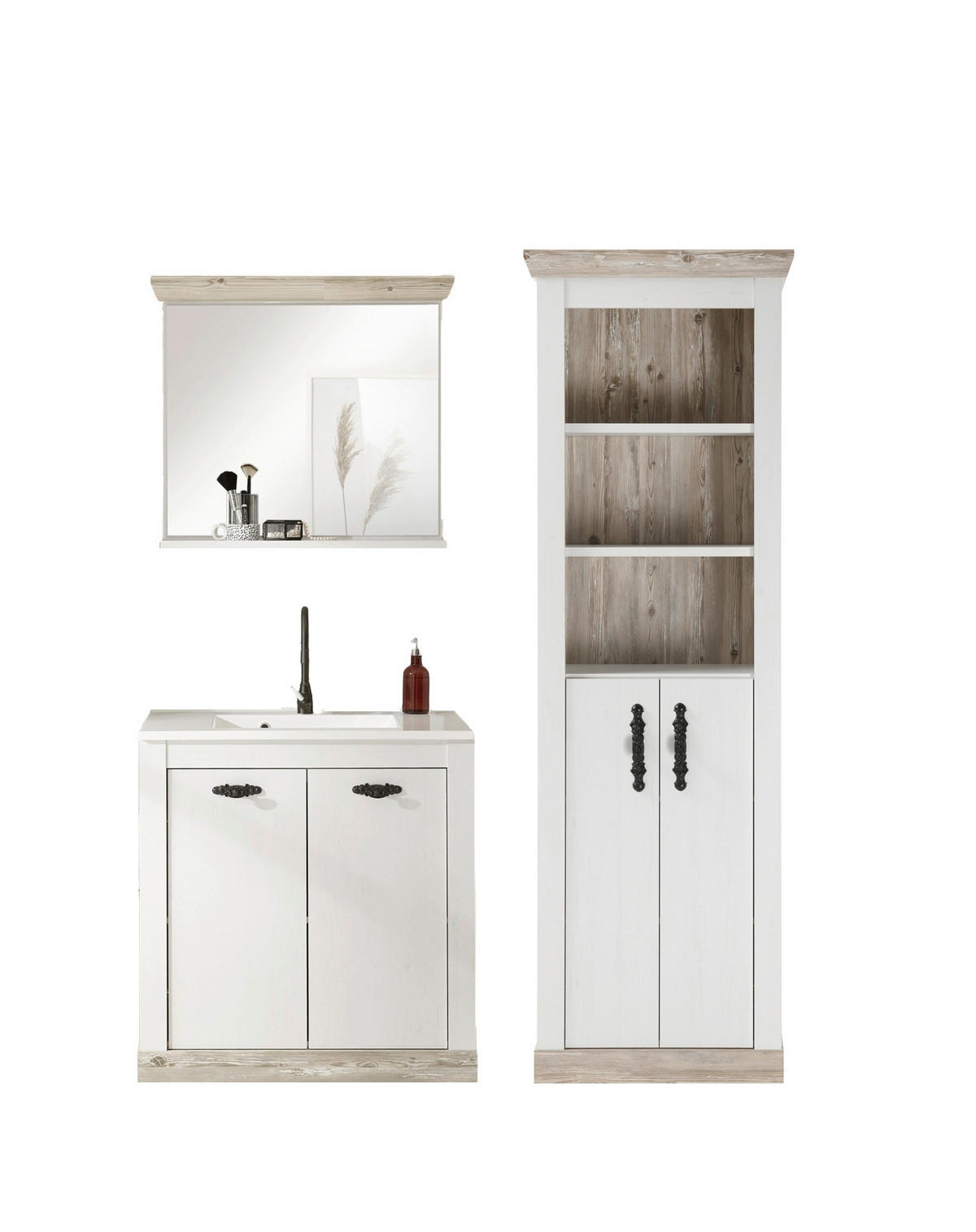 BADEZIMMER 3-teilig  in  - Schwarz/Pinienfarben, Design, Naturmaterialien/Holzwerkstoff (81/200/35cm) - MID.YOU