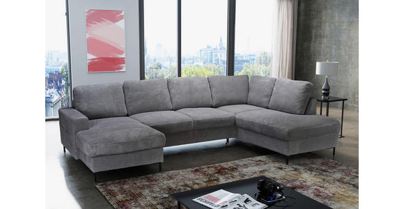 WOHNLANDSCHAFT Dunkelgrau Cord  - Dunkelgrau/Schwarz, KONVENTIONELL, Textil/Metall (148/303/197cm) - Carryhome