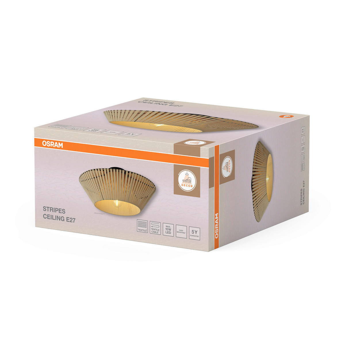DECKENLEUCHTE 40,5/19 cm   - Beige, Basics, Textil/Metall (40,5/19cm) - Osram