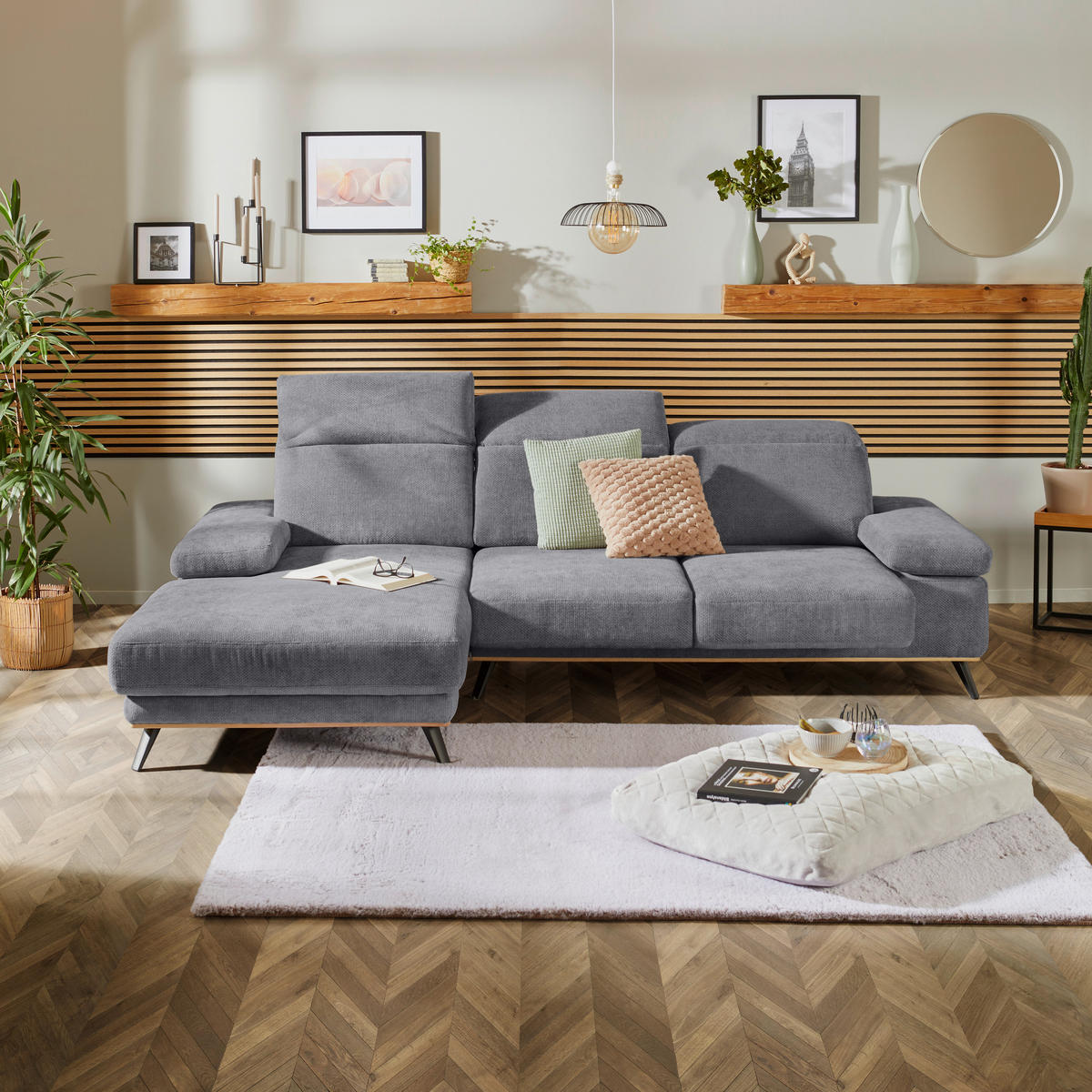ECKSOFA in Struktur Grau  - Schwarz/Grau, Modern, Textil/Metall (194/283cm) - MID.YOU