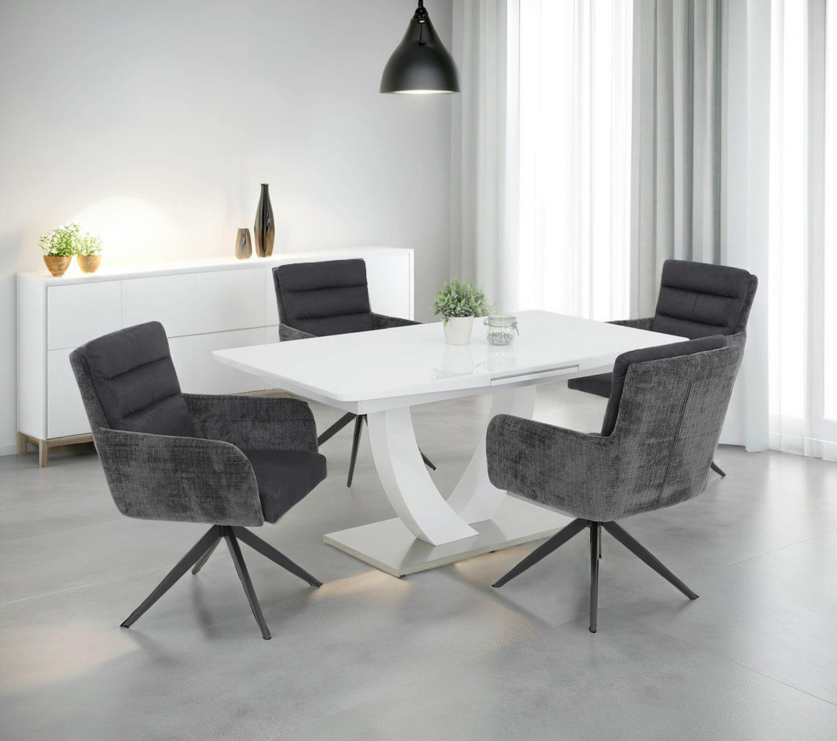 ARMLEHNSTUHL-SET 2 Stück Sitzfläche 180° drehbar Webstoff, Mikrofaser  - Anthrazit/Schwarz, MODERN, Textil/Metall (63/92/69cm) - MID.YOU