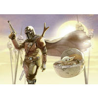 FOTOTAPETE THE MANDALORIAN AND GROGU  - Gelb, Design, Textil (350/250cm) - Star Wars