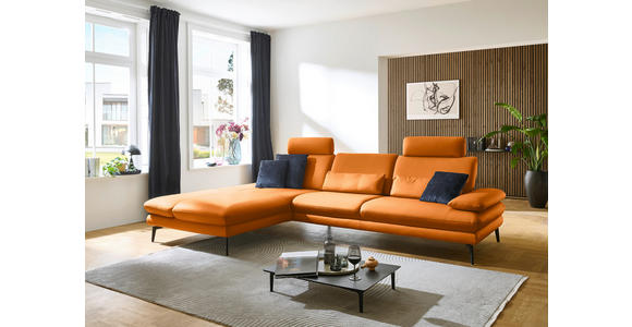 ECKSOFA in Echtleder Orange  195/308 cm  - Schwarz/Orange, Design, Leder/Metall (195/308cm) - Dieter Knoll