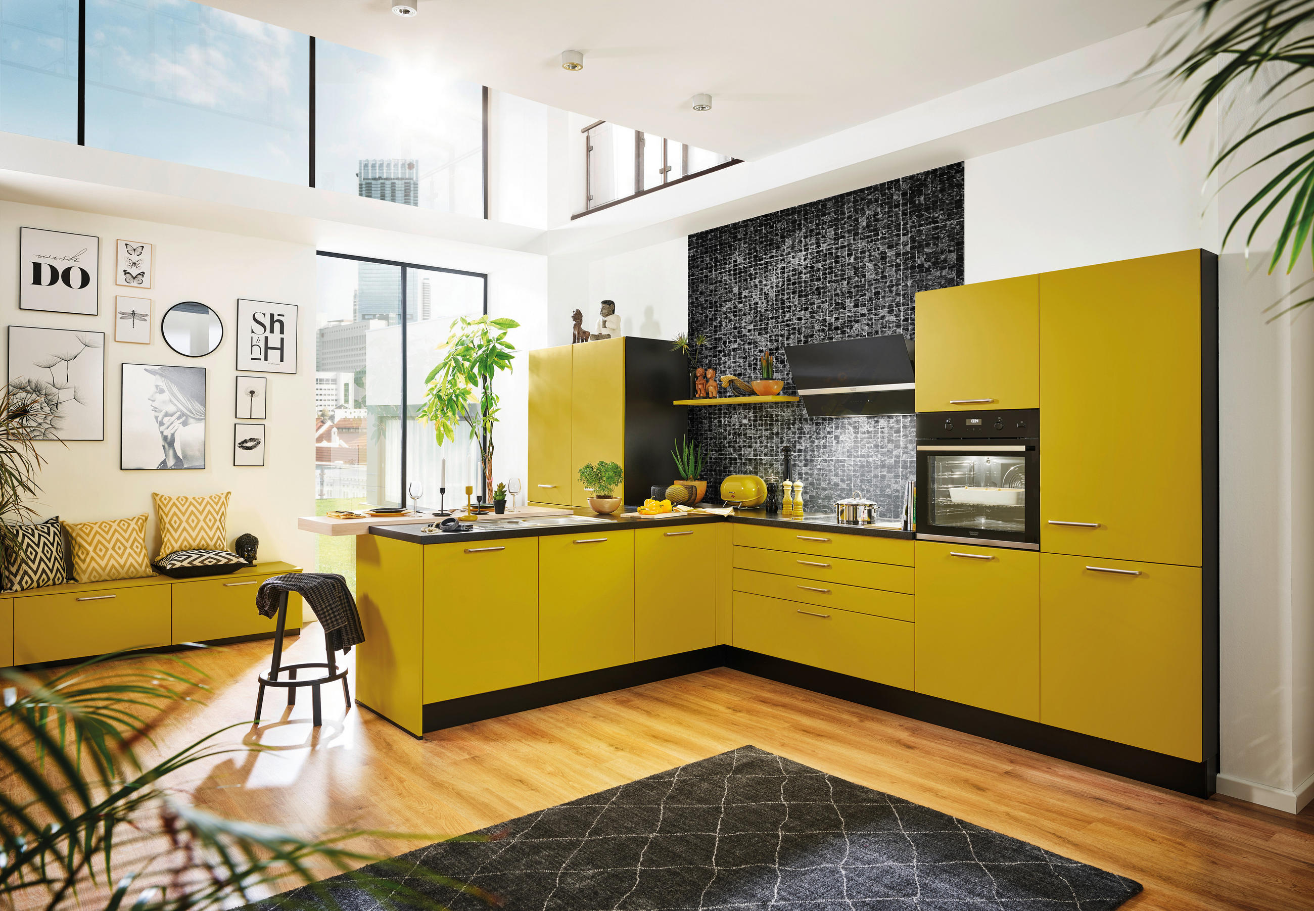 EINBAUKÜCHE BEATE  - Currygelb, Design, Holzwerkstoff - Novel