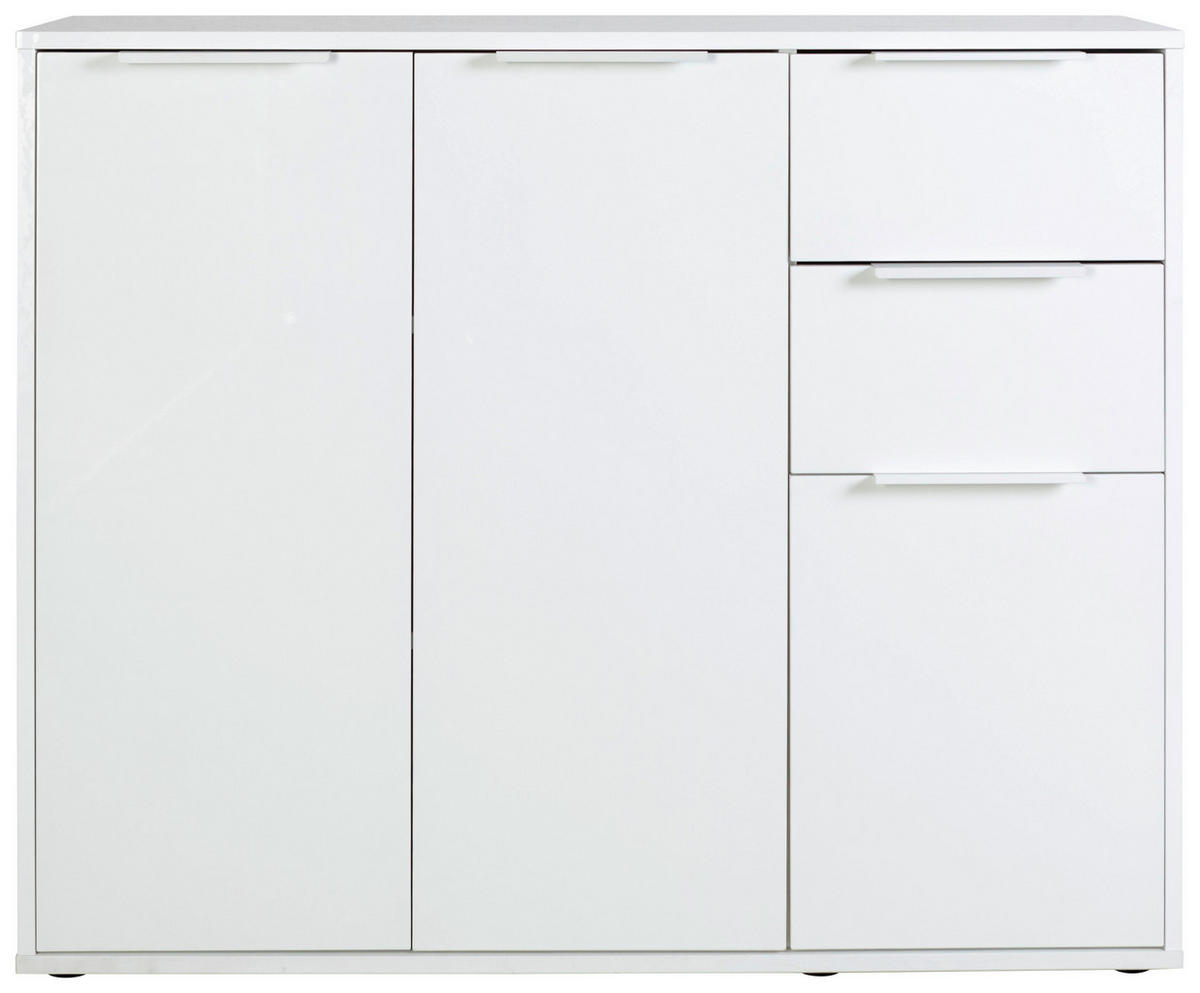 KOMMODE , 106,7/87/35,3 cm, 3 Schublade(n)  - Weiß Hochglanz/Schwarz, Design, Holzwerkstoff/Kunststoff (106,7/87/35,3cm) - Carryhome