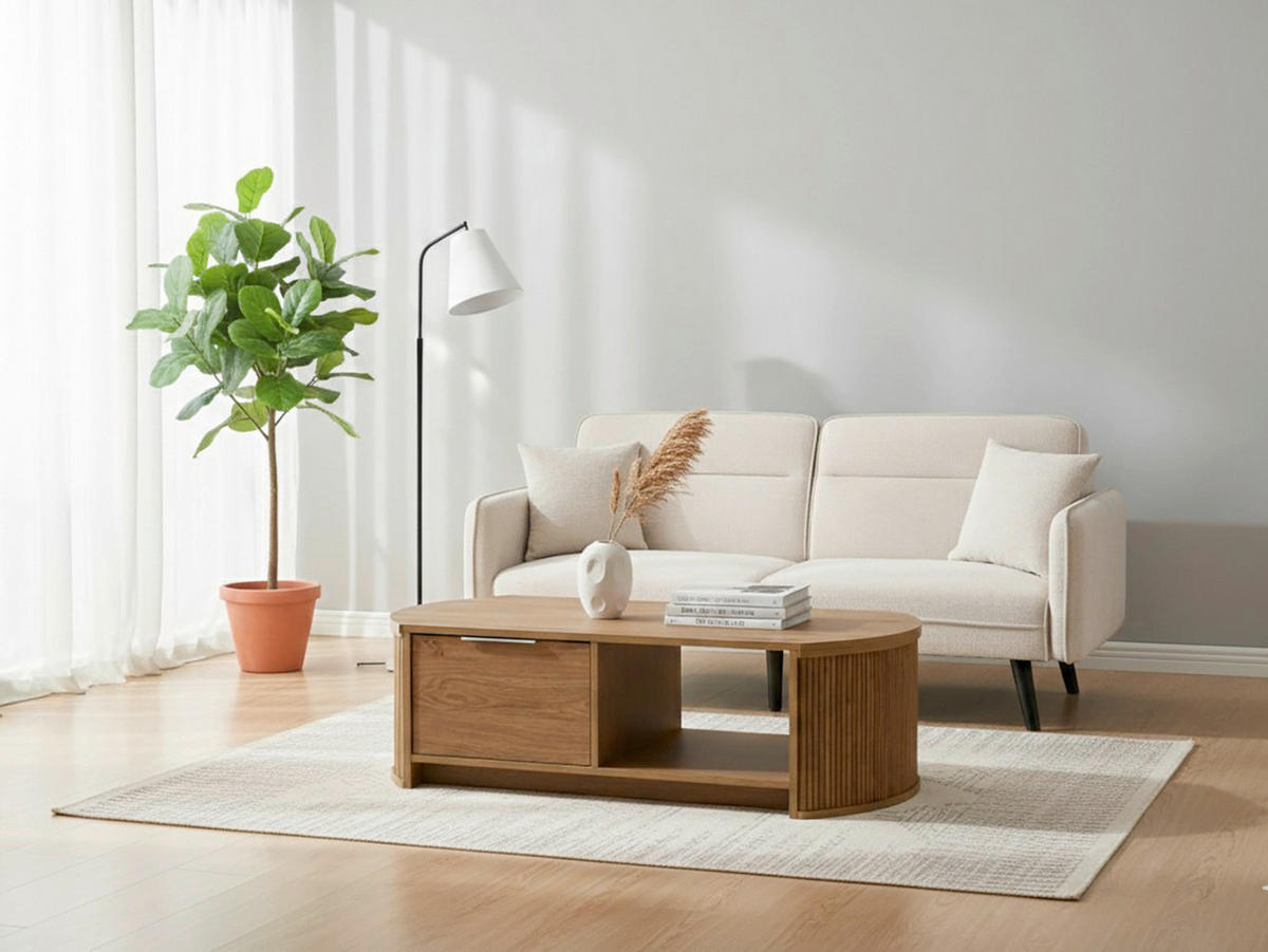 COUCHTISCH Eichefarben  - Eichefarben/Alufarben, KONVENTIONELL, Holzwerkstoff/Metall (110/55/35,5cm) - MID.YOU