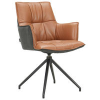 ARMLEHNSTUHL  in Eisen Mikrofaser Echtleder pigmentiert  - Cognac/Schwarz, Design, Leder/Textil (60,5/89,5/63cm) - Novel