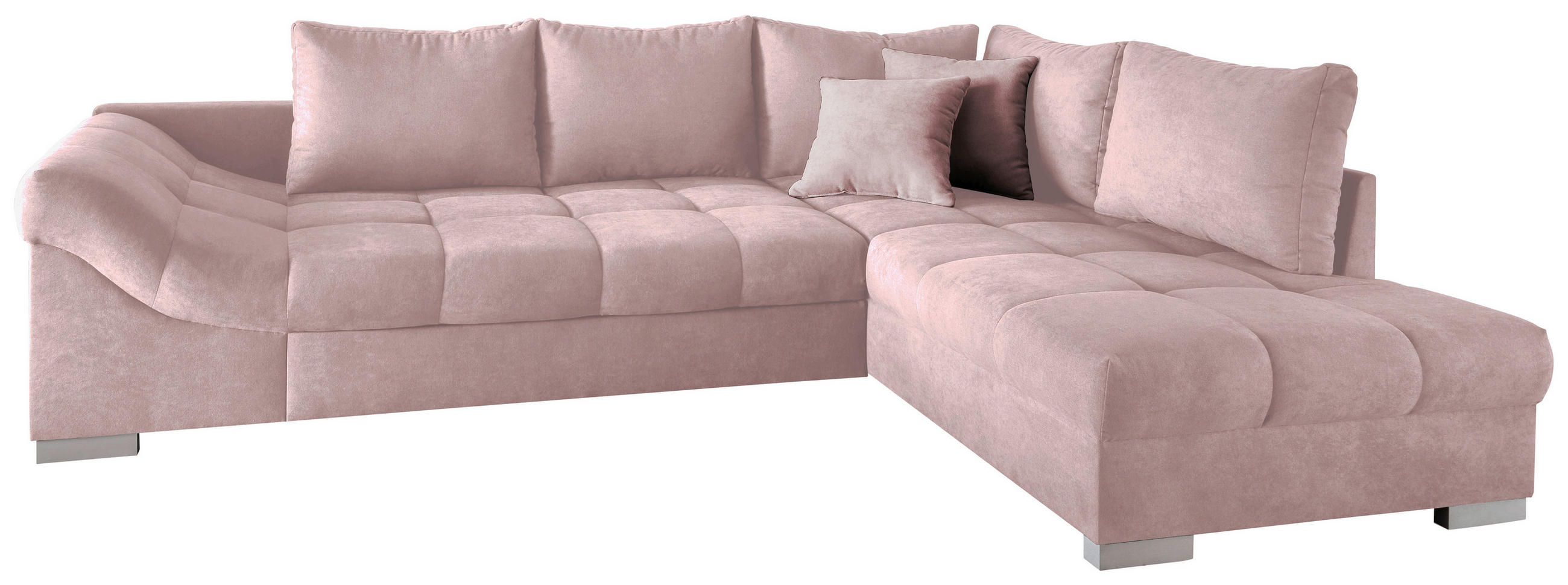 ECKSCHLAFSOFA in Mikrofaser Rosa  - Silberfarben/Rosa, Design, Holz/Textil (298/202cm) - MID.YOU