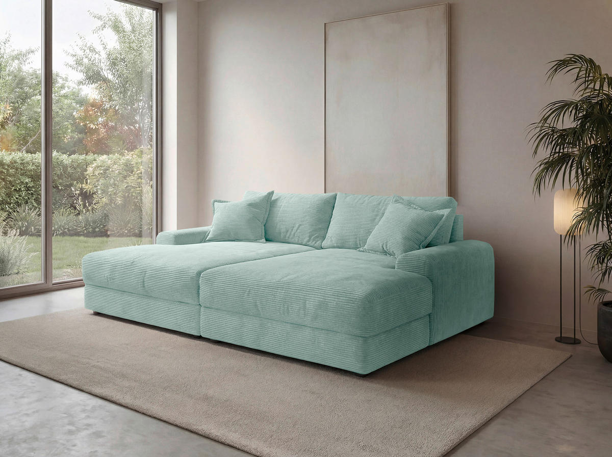 BIGSOFA Cord Salbeigrün  - Salbeigrün/Schwarz, MODERN, Kunststoff/Textil (234/93/190cm) - Carryhome