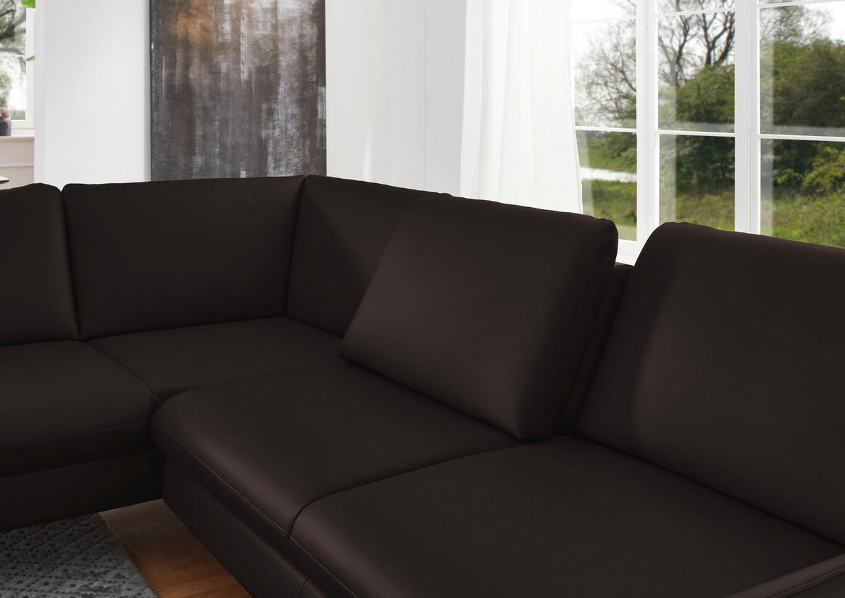 ECKSOFA in Echtleder Dunkelbraun  - Dunkelbraun/Alufarben, Konventionell, Leder/Metall (220/284cm) - Beldomo Premium