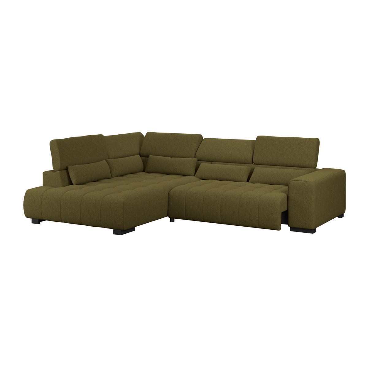 ECKSOFA MATERA Olivgrün Chenille, Struktur Nierenkissen, Kopfteilverstellung, Sitzvorzug  - Schwarz/Olivgrün, Trend, Holz/Textil (226/311cm) - MID.YOU