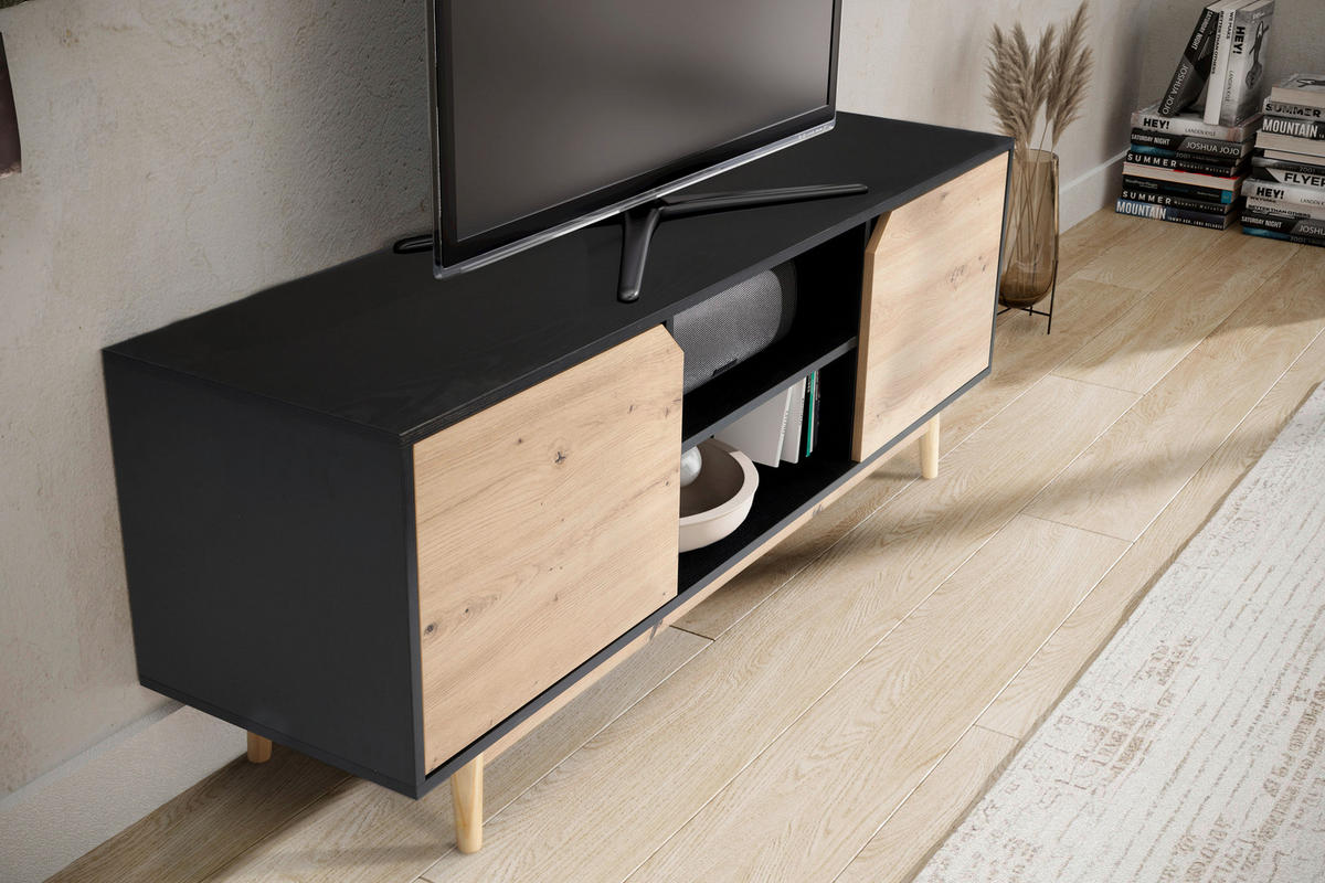 LOWBOARD  in 150/55/40 cm  - Eichefarben/Schwarz, Design, Holz/Holzwerkstoff (150/55/40cm) - Livetastic