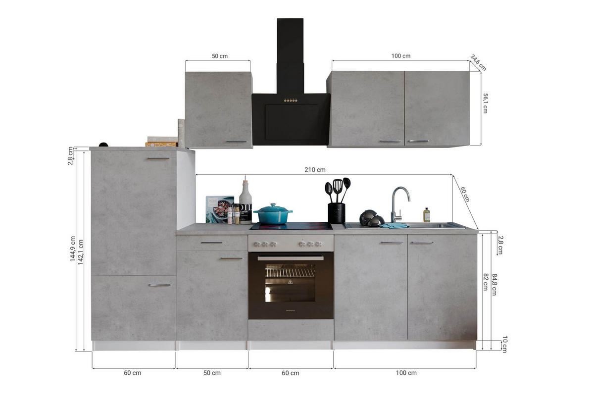KÜCHENBLOCK 270 cm   in Grau, Weiß  - Edelstahlfarben/Weiß, Basics, Holzwerkstoff/Metall (270cm) - Respekta