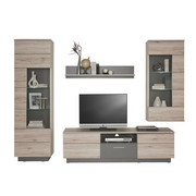 WOHNWAND Eichefarben, Grau - Eichefarben/Alufarben, Design, Glas/Holzwerkstoff (282/200,9/52cm) - Hom`in