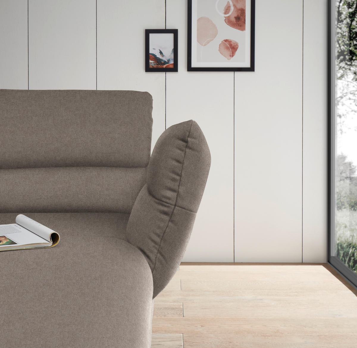 ECKSOFA in Flachgewebe Taupe  - Taupe/Schwarz, Design, Textil/Metall (279-327/176-217cm) - Dieter Knoll