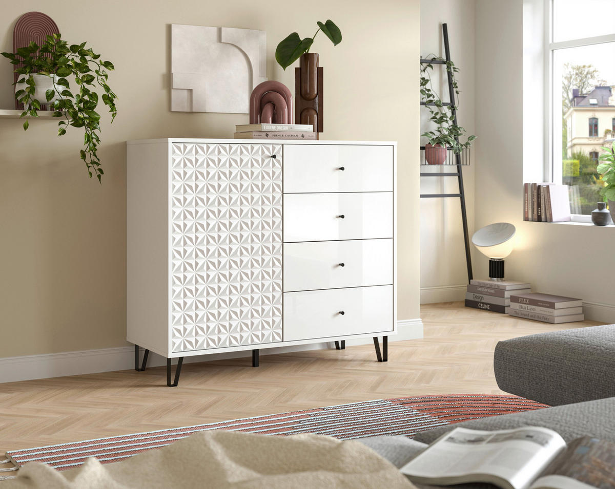 HIGHBOARD  in 110/96/40 cm  - Weiß Hochglanz/Schwarz, Design, Holzwerkstoff/Kunststoff (110/96/40cm) - Livetastic