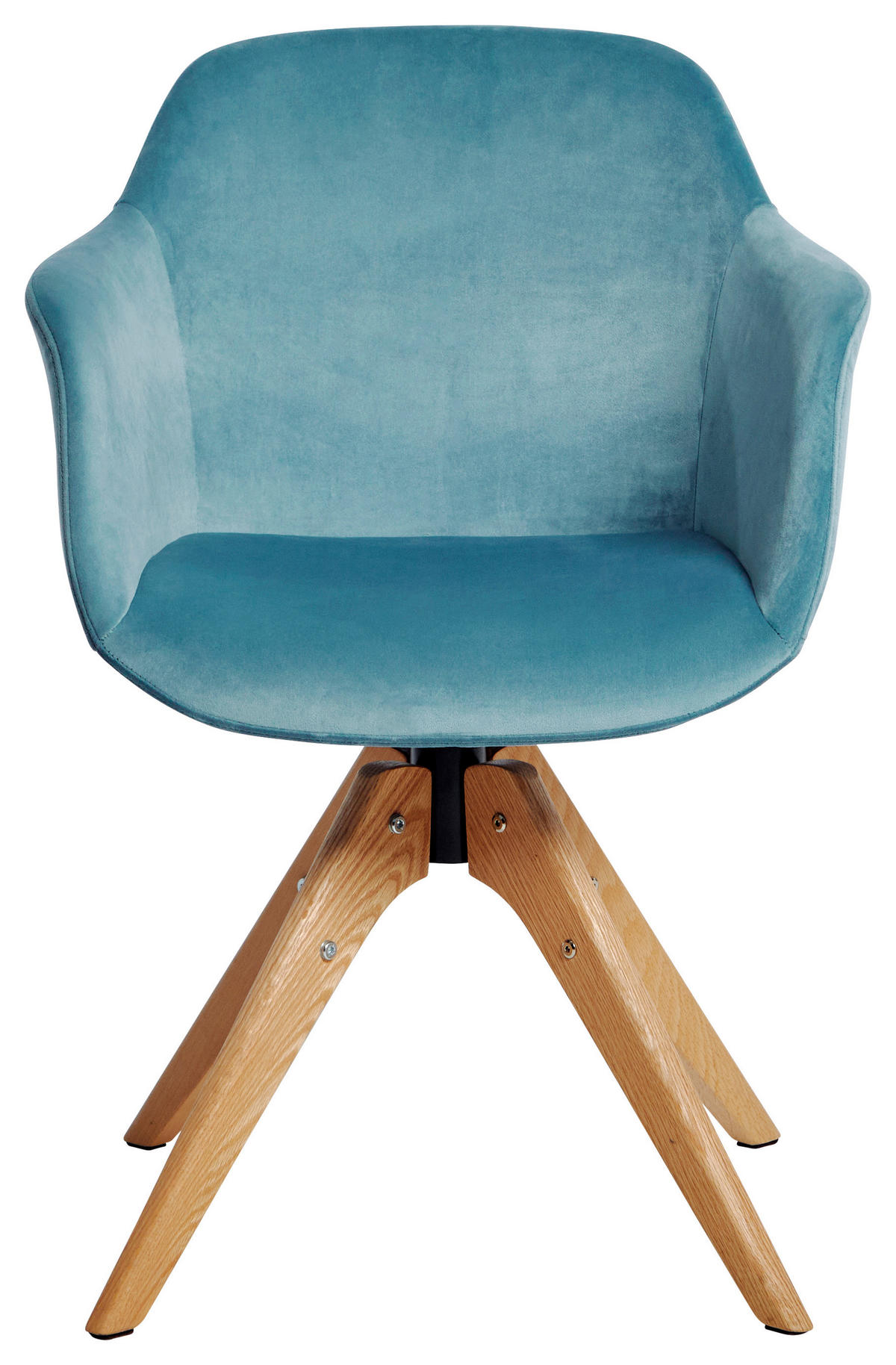 ARMLEHNSTUHL Samt Eichefarben, Hellblau Eukalyptusholz massiv  - Eichefarben/Hellblau, MODERN, Holz/Kunststoff (56,5/59/79cm) - Livetastic