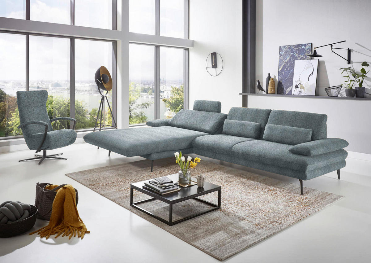 ECKSOFA in Chenille Blaugrau  - Blaugrau/Schwarz, Design, Textil/Metall (180/310cm) - Dieter Knoll