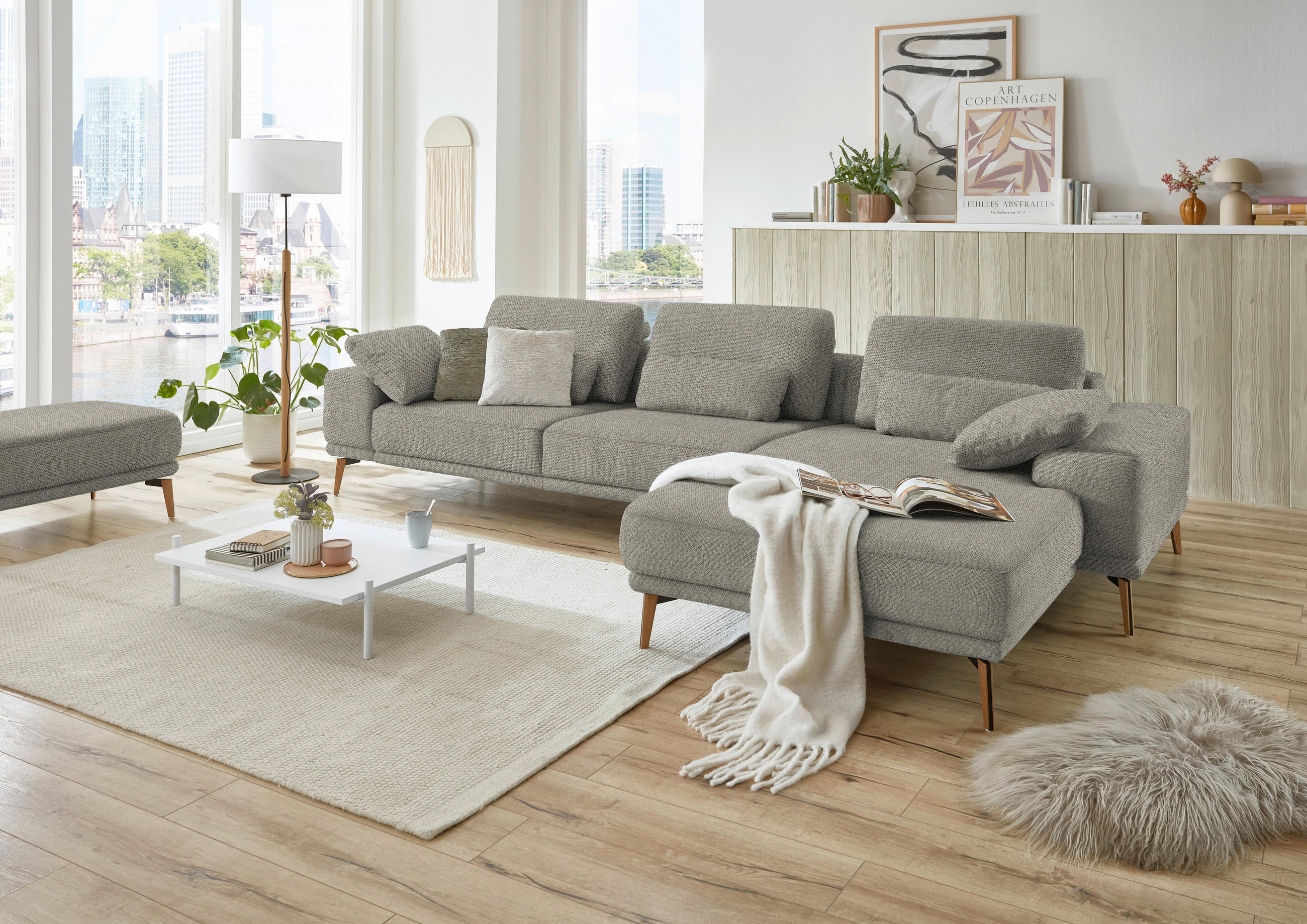 ECKSOFA in Flachgewebe Braun, Grün  334/193 cm  - Wildeiche/Braun, Design, Holz/Textil (334/193cm) - Niels Andersson