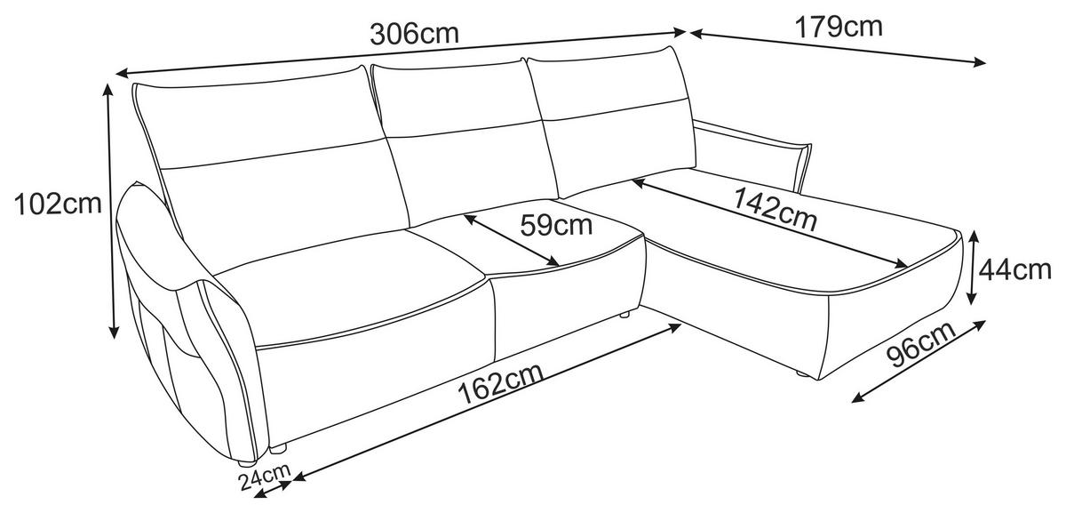 ECKSOFA Braun Webstoff Rückenkissen, Bettkasten, Schlaffunktion, Rücken echt, Liegefläche im Originalstoff  - Schwarz/Braun, KONVENTIONELL, Kunststoff/Textil (306/179cm) - Milino