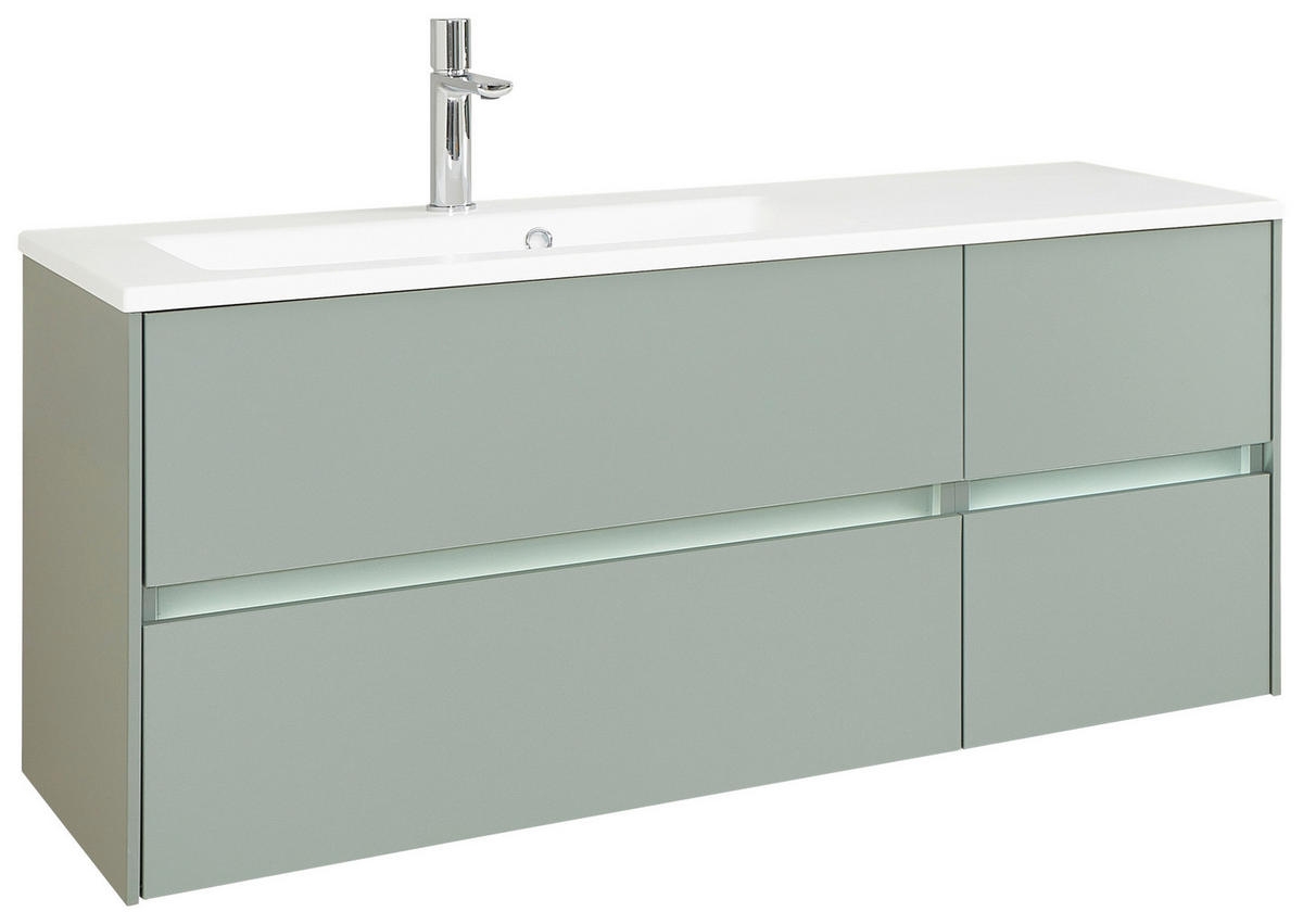 WASCHTISCHKOMBI 113 cm  - Schilfgrün/Weiß, Design, Holzwerkstoff/Stein (113cm) - Sadena