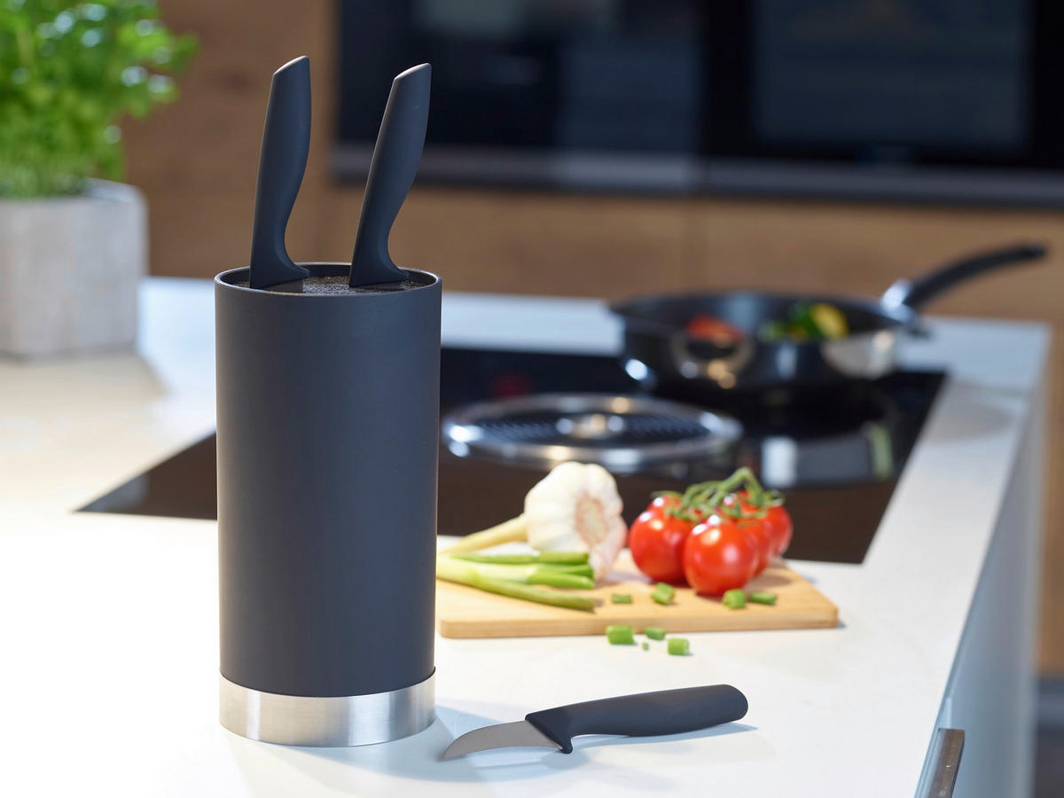 MESSERBLOCK 4-teilig  - Silberfarben/Schwarz, Basics, Kunststoff (11/22cm) - Echtwerk