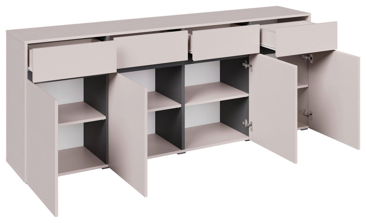 SIDEBOARD  200/79,6/39,8 cm 4 Schublade(n)  - Kaschmir/Schwarz, Design, Holzwerkstoff/Kunststoff (200/79,6/39,8cm) - Xora
