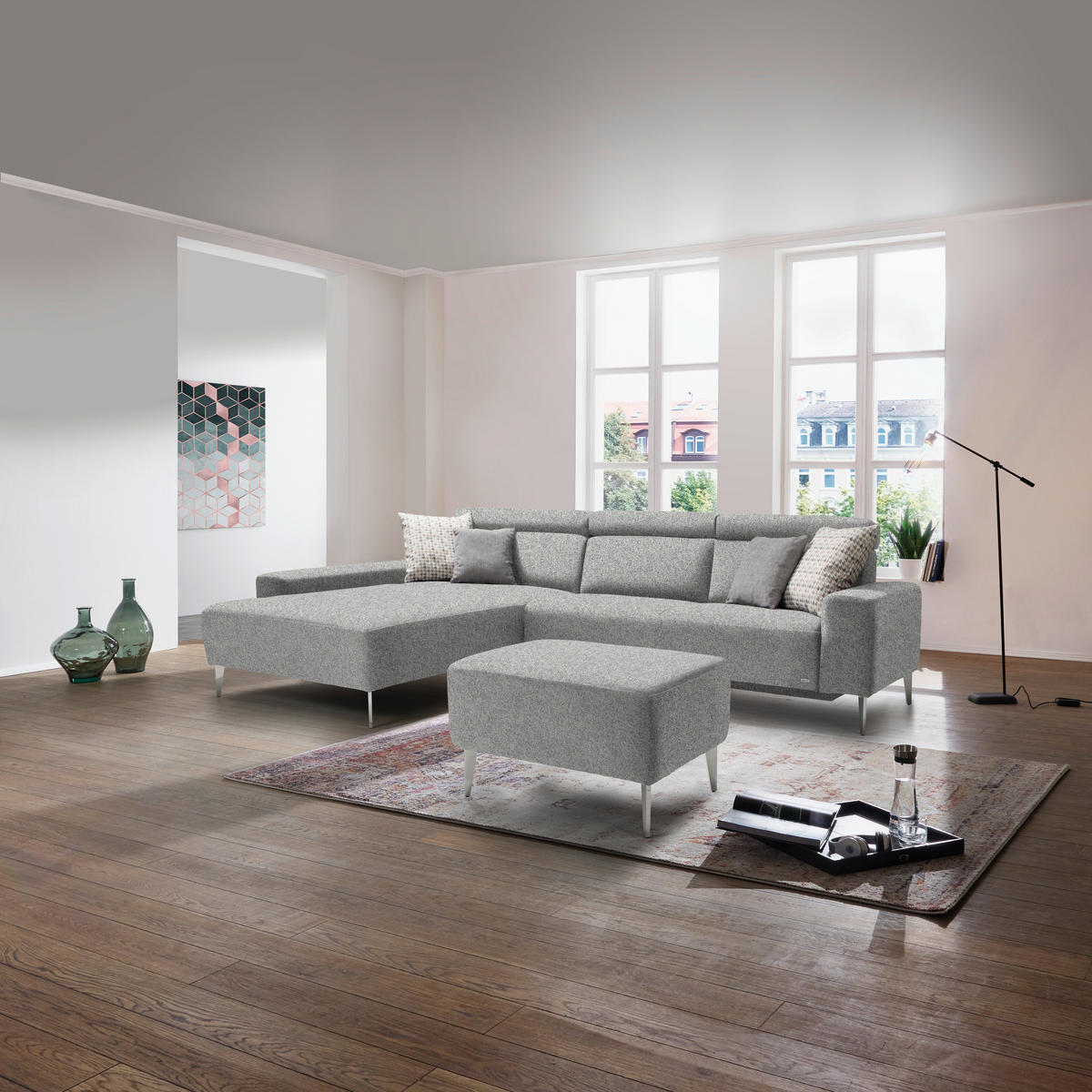 ECKSOFA  in Mikrovelours Naturfarben  205/308 cm  - Alufarben/Naturfarben, Design, Textil/Metall (205/308cm) - Sedda