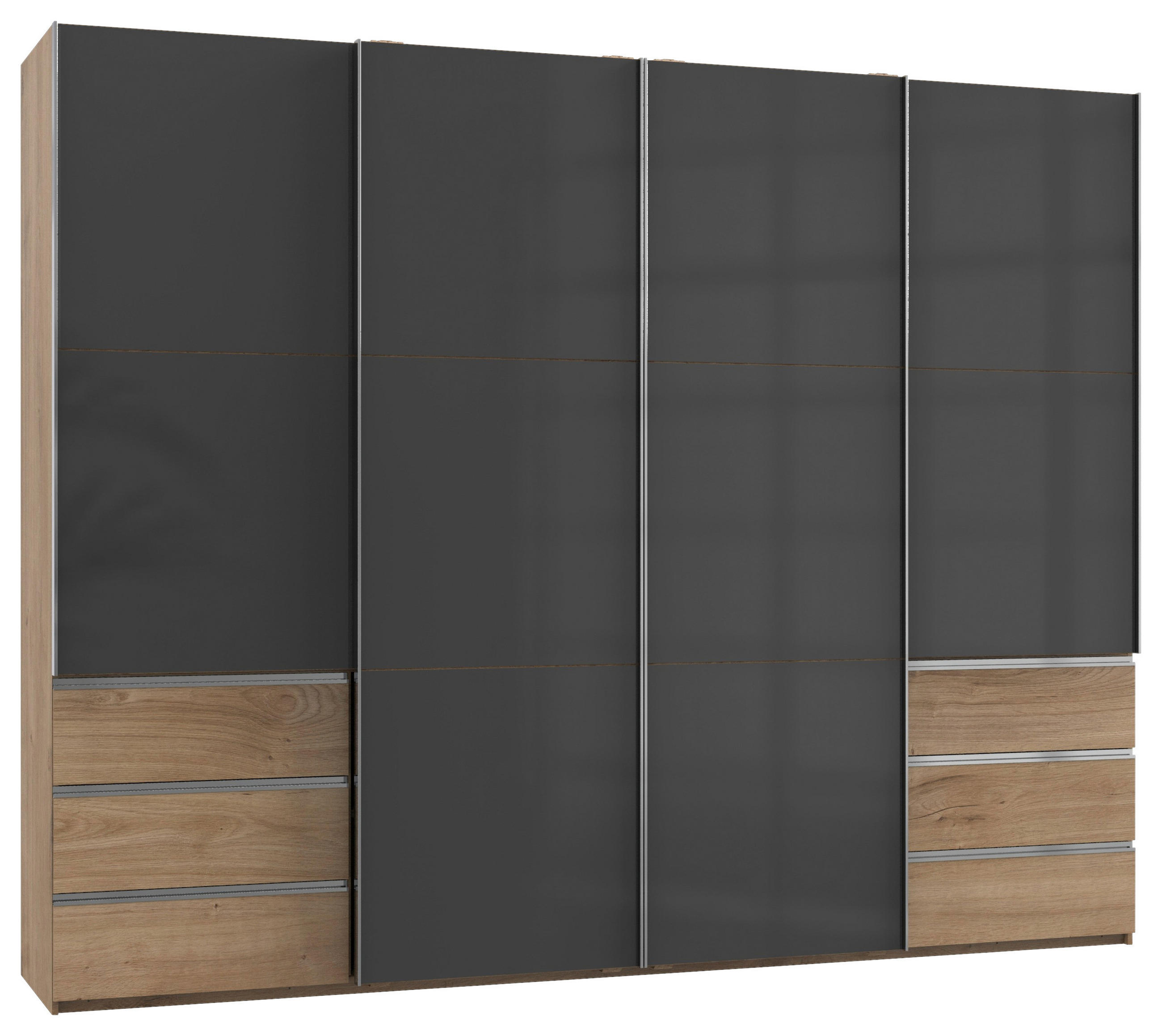 SCHWEBETÜRENSCHRANK 300/236/65 cm 4-türig Grau, Eichefarben  - Chromfarben/Eichefarben, MODERN, Holzwerkstoff (300/236/65cm) - MID.YOU