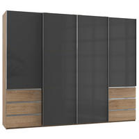 SCHWEBETÜRENSCHRANK 300/236/65 cm 4-türig Grau, Eichefarben  - Chromfarben/Eichefarben, MODERN, Holzwerkstoff (300/236/65cm) - MID.YOU