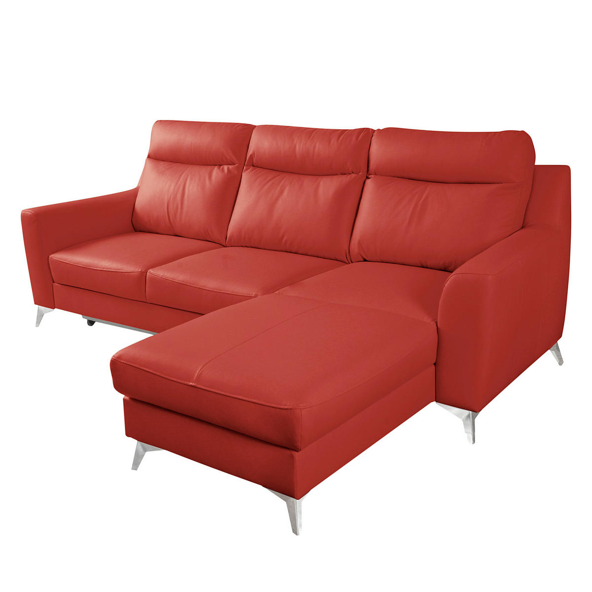 ECKSOFA Lederlook Echtleder Rot  - Chromfarben/Rot, Design, Leder/Textil (236/168cm) - Livetastic