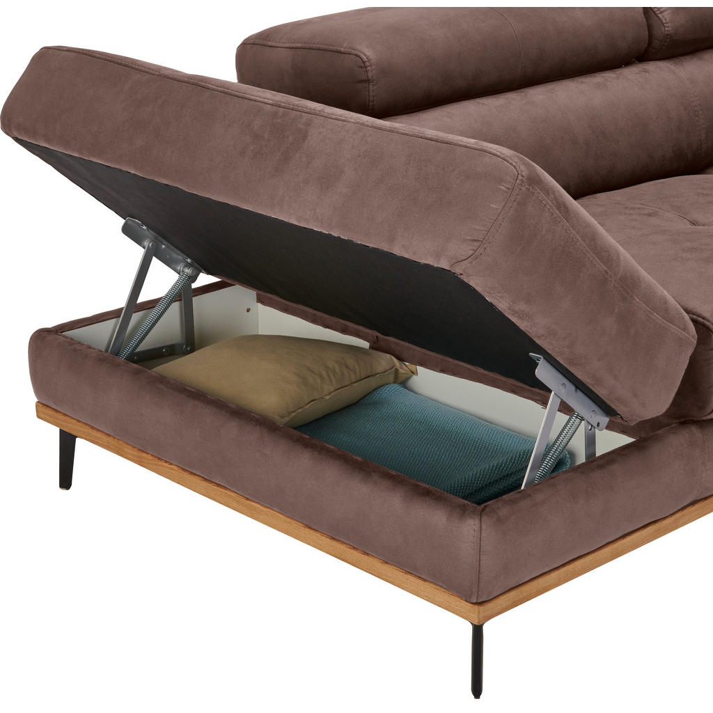 Thumbnail - Novel Ecksofa, Anthrazit, Holz, Textil, Eiche, 5-Sitzer, Ottomane links, L-Form, 282x226 cm, Stoffauswahl, seitenverkehr...
