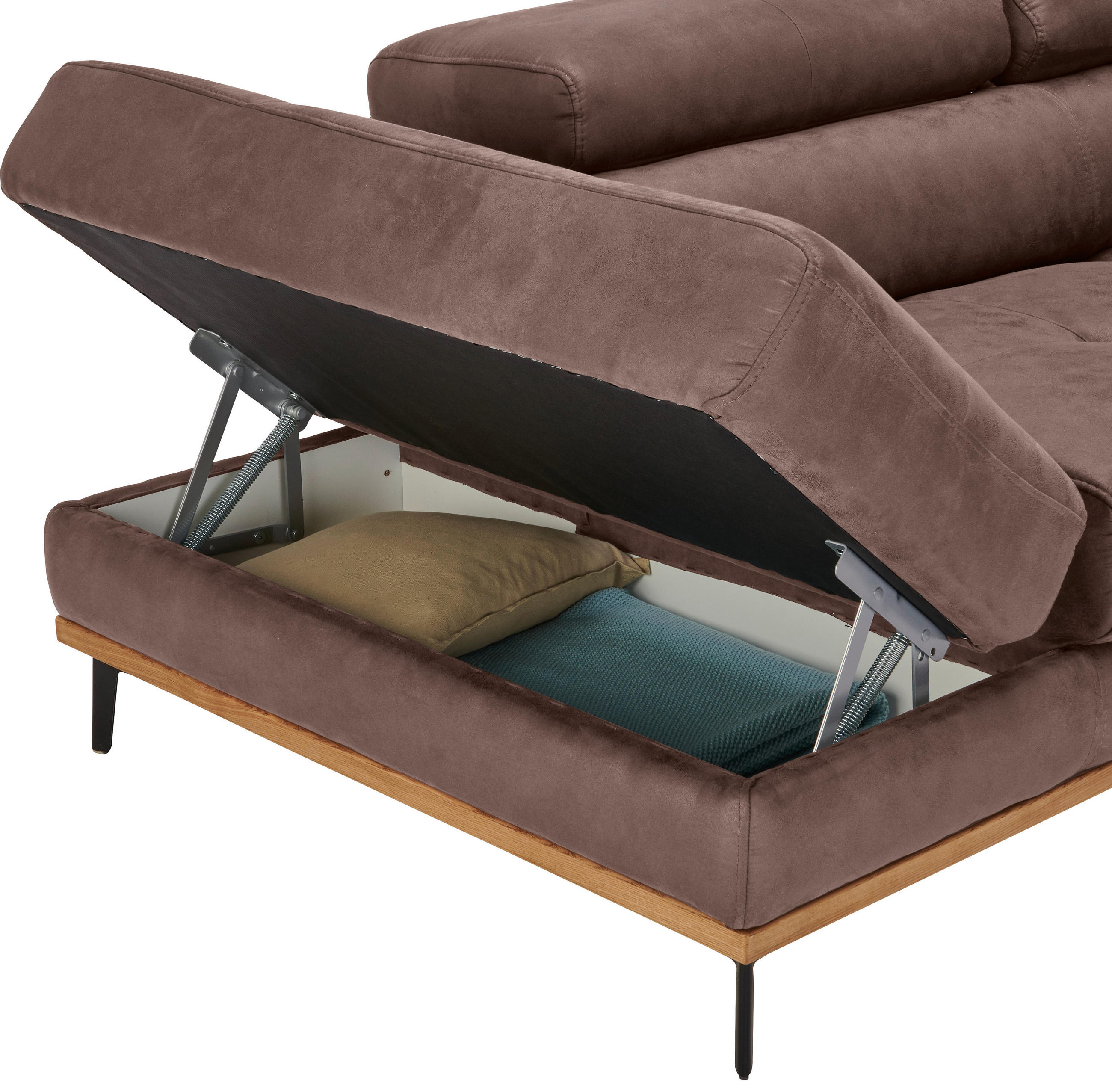 Thumbnail - Novel Ecksofa, Hellgrau, Holz, Textil, Eiche, 5-Sitzer, Ottomane links, L-Form, 282x226 cm, Stoffauswahl, seitenverkehrt...