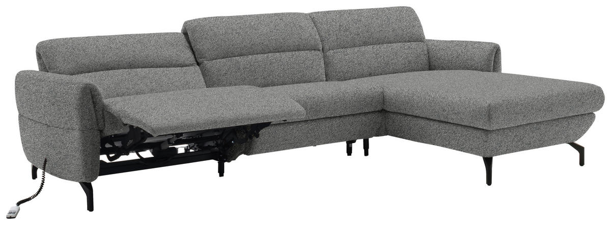 ECKSOFA in Chenille Grau  299/187 cm  - Schwarz/Grau, Design, Textil/Metall (299/187cm) - Schöner Wohnen