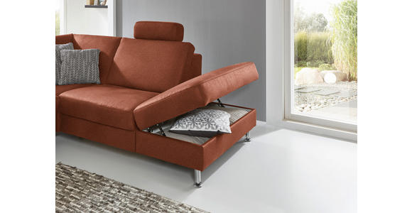 ECKSOFA in Mikrofaser Rotbraun 275/242 cm - Rotbraun/Alufarben, Design, Textil/Metall (275/242cm) - Dieter Knoll