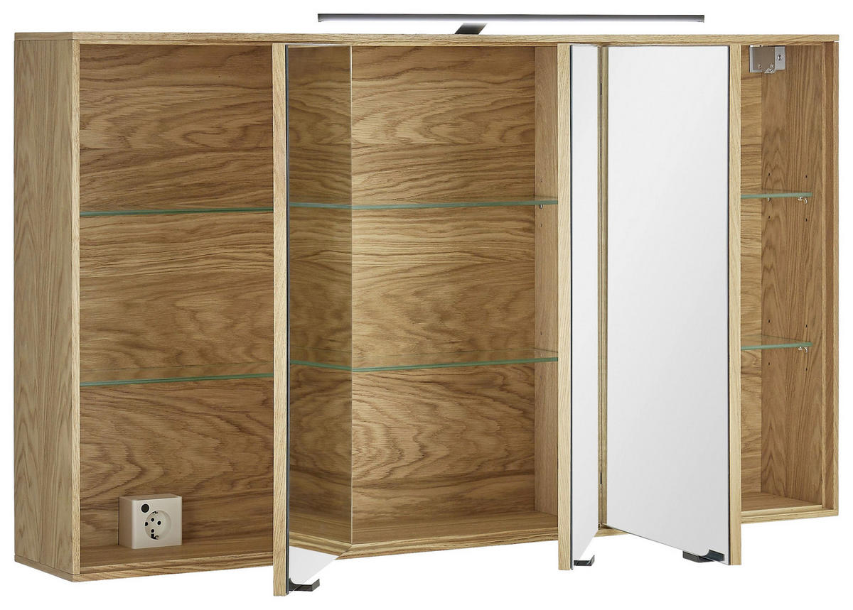 SPIEGELSCHRANK 120/70/20 cm  - Eichefarben/Schwarz, KONVENTIONELL, Glas/Holz (120/70/20cm) - Linea Natura
