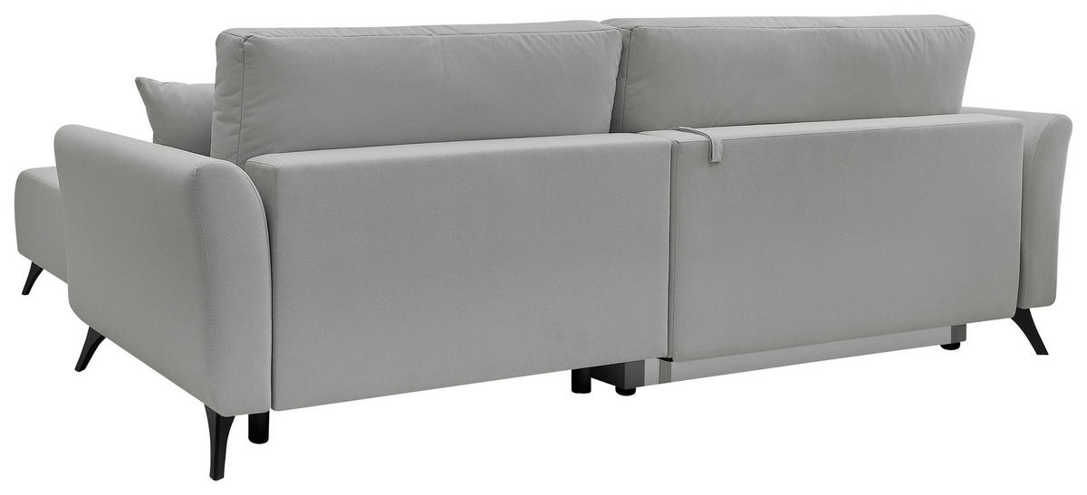 ECKSOFA GEMMA Grau Flachgewebe Zierkissen, Rückenkissen, Bettkasten, Schlaffunktion, Rücken echt, Stauraum  - Schwarz/Grau, Design, Textil/Metall (270/183cm) - P & B