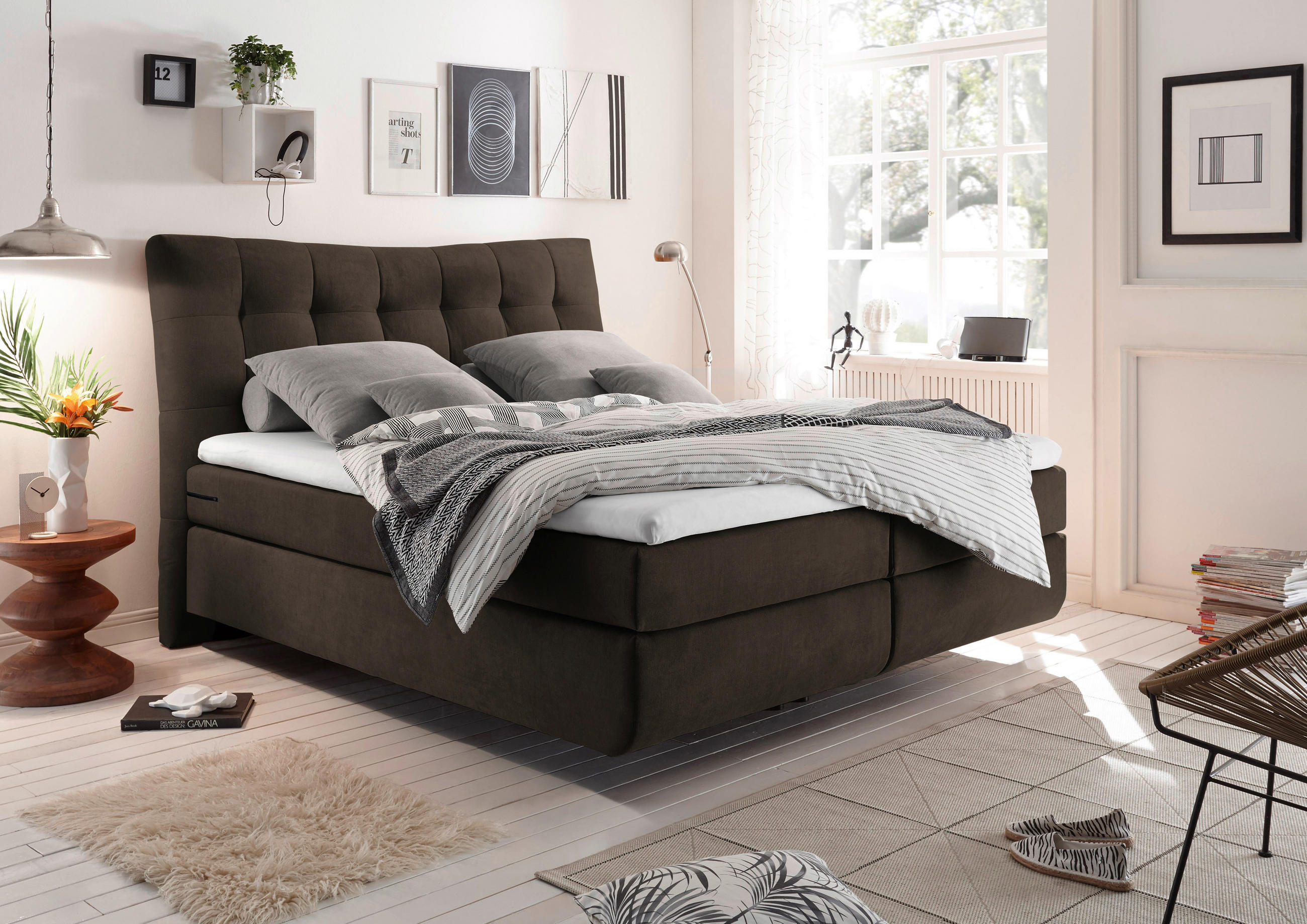BOXSPRINGBETT 180/200 cm  in Braun, Grau  - Schwarz/Braun, Design, Kunststoff/Textil (180/200cm) - Esposa